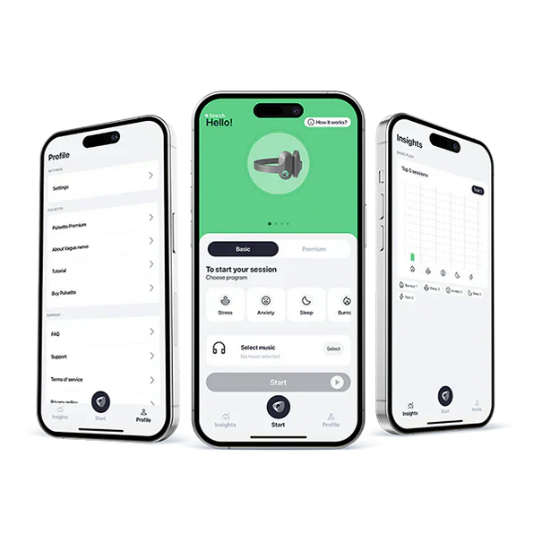 Pulsetto app with 5 relief settings